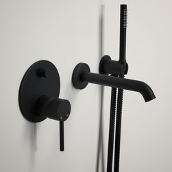 LUSSO LUXE WALL MOUNTED BATH TAP WITH VALVE AND HANDHELD SHOWER KIT MATT BLACK - Products