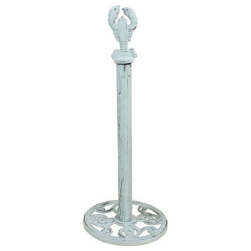 Whitewashed Cast Iron Lobster Extra Toilet Paper Stand 16"