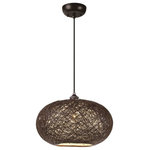 Maxim Lighting - Bali 1-Light Chandelier, Chocolate, 10" - Spherical dual shades constructed of woven string in two tone finish combinations, Natural with White inner and Chocolate with White inner.  Shades are treated for weather resistance and are U.L. approved for damp location which make them perfect for outdoor living spaces.