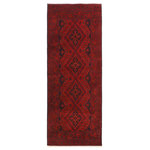Bareens Designer Rugs - Tribal Khal Mohammadi Aurora Wool Rug - 2'8'' x 6'4'' - Elegant Khal Mohammadi rugs made by skilled artisans of Northern Afghanistan using premium quality hand-spun wool and vegetable dyes are an exquisite addition to any decor. Meticulously hand-knotted using the age-old techniques of traditional Turkish or Ghiordes knots, these chic Khal Mohammadi rugs feature intricate designs with a warm color palette of deep reds, dark blues, and luxurious browns. The long-lasting mesmerizing hue in Khal Mohammadi rugs comes from the vegetable dyes made from madder root, indigo, and walnut husks that become more enchanting over time. The Biljilk Khal Mohammadi design showcases stylized floral motifs and a geometric pattern that draws inspiration from nature. The unique weaving style developed by influential rug weaver Khal Mohammad has resulted in rich colors, intricate patterns, and exceptional craftsmanship. Despite the scarcity of specific details about his early life and introduction to the craft, his techniques and designs have made an indelible mark on the world of rug craftsmanship, making these rugs a testament to his unparalleled skill and innovation. The intricate design and the dark hues exude an aura of dreamy serenity and undeniable luxury that will elevate the ambiance of any room.