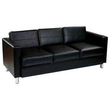 Modern Sofa, Silver Finished Legs With Comfortable Faux Leather Seat, Black