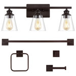 JONATHAN Y Lighting - JONATHAN Y Lighting JYL1500 Arlo 3 Light 23"W LED Vanity Light - Oil Rubbed - The simple elegance of this vanity light set will give your bathroom a vintage style. The 3-light vanity fixture has a modern vibe, with flared glass shades and square accents. Warm Edison-style bulbs provide soft, diffused light, and they work with an LED-compatible dimmer. Features: Constructed from metal Includes clear glass shades Includes (3) medium (E26) 4 watt LED bulbs Capable of being dimmed Recommended for use with Vintage Edison style bulbs UL listed for damp locations Title 20 and Title 24 compliant Covered by JONATHAN Y Lighting&#39;s 30 day manufacturer warranty Dimensions: Height: 8-1/2" Width: 22-7/8" Extension: 6" Product Weight: 4.1 lbs Shade Height: 5-1/8" Shade Width: 5" Shade Depth: 5" Backplate Height: 4-1/2" Backplate Width: 7-7/8" Backplate Depth: 3/4" Electrical Specifications: Max Wattage: 12 watts Number of Bulbs: 3 Watts Per Bulb: 4 watts Lumens: 350 Bulb Base: Medium (E26) Bulb Shape: ST58 Bulb Type: LED Color Temperature: 2700K Color Rendering Index: 80 CRI Average Hours: 50000 Voltage: 120 volts Bulbs Included: Yes