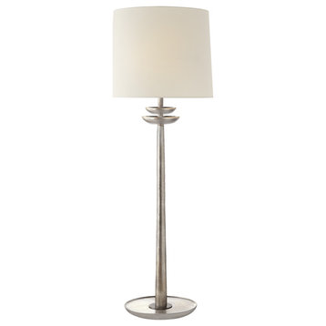 Beaumont Table Lamp, 1-Light, Burnished Silver Leaf, Linen Shade, 30"H