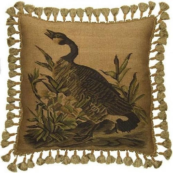 Aubusson Throw Pillow Country Goose 22"x22"  Hand-Woven Fabric