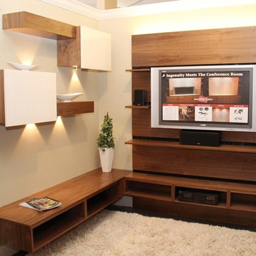 Media and entertainment center with lighting