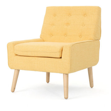 GDF Studio Eonna Mid-Century Modern Button Tufted Fabric Chair, Muted Yellow/Nat