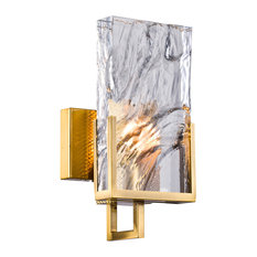 Gold Stainless Steel Frame Wall Sconce, Clear Crystal Plaque