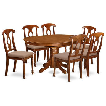 7-Piece Dinette Table With Leaf And 6 Upholstered Seat Chairs In Saddle Brown .