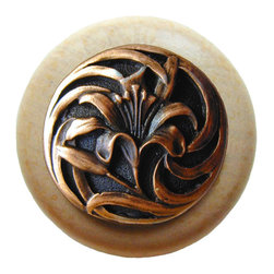 Inviting Home Inc. - Tiger-Lily Natural Maple Wood Knob, Unfinished With Antique-Style Copper - Cabinet And Drawer Knobs