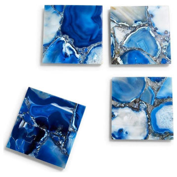 Two's Company Blue Agate Coasters With Resin Base, Set of 4