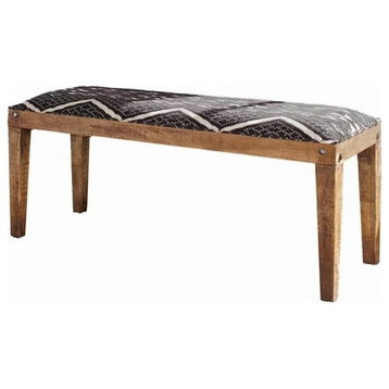 Bohemian Accent Bench, Mango Wood Frame With Unique Woven Seat, Navy/White