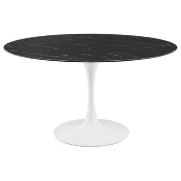 Modway Lippa 54" Artificial Marble Dining Table, White/Black -EEI-5183-WHI-BLK