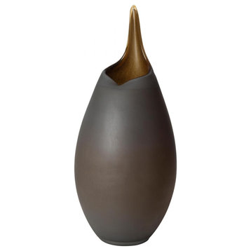 Frosted Large Grey Vase with Amber Casing