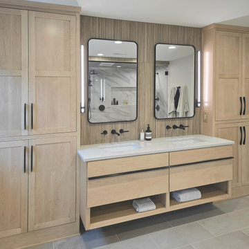Japandi Inspired Primary Bath with Steam Shower & Soaking Tub