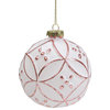 3.75 White Matte and Shiny Floral Rose Gold Pink Glass Christmas Ornament Ball