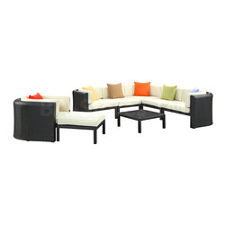 Bonaire 9PC Sectional Sofa Set in Espresso/Multicolor Finish - Outdoor Lounge Sets