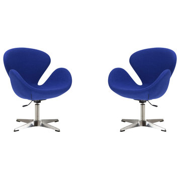 Manhattan Comfort Raspberry Wool Blend Adjustable Swivel Chair, Blue, Set of 2