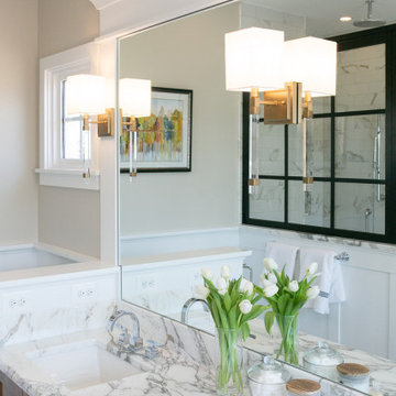 Grid Glass Arabascato Marble Bathroom
