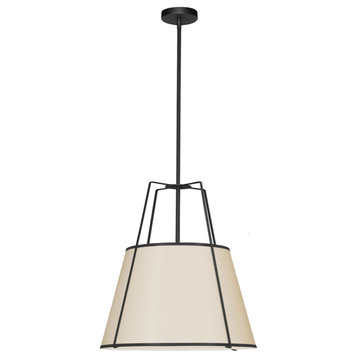 18" Contemporary Modern Pendant Light, Black With Cream Tapered Drum Shade