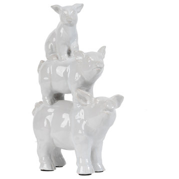 Ceramic Stacking 3 Pigs Statue 9.5x4x13.5"