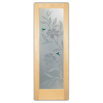 Interior Prehung Door or Interior Slab Door - Hibiscus Hummingbirds - Maple...