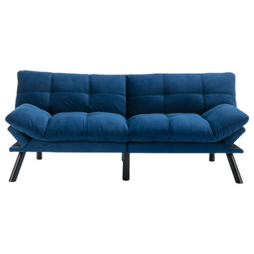 TATEUS Velvet Sofa Couch Bed with Armrests for Living Room and Bedroom, Navy Blue