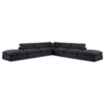 Meridian Furniture - Comfy Upholstered L-Shaped Modular Sectional, Black, 7-Piece: 4 Armless Chair, 1 Corner Chair, 2 Ottoman, Linen Textured Fabric - Give your space a whole new look with this black Comfy linen textured fabric sectional. This handsome sectional fits nicely with other items in the Comfy collection and is a versatile seating option designed for adaptability, comfort and style. Wrapped in rich black durable linen textured fabric upholstery, this sectional offers a plush embrace of overstuffed down feather cushions, carefully crafted to deliver the highest level of comfort. The perfect seat for creating an oasis for relaxation, this sectional has thick foam surrounding its frame for added support and coziness.