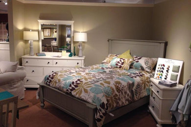 Mid-sized beach style master bedroom photo in Boston with beige walls