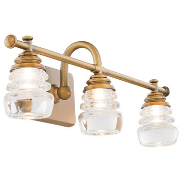 Rondelle LED Bathroom Vanity/Wall Light 3000K, Aged Brass, 3-Light, 24"