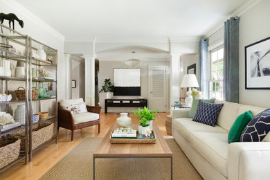 Living room - mid-sized transitional enclosed and formal light wood floor and beige floor living room idea in Minneapolis with no fireplace