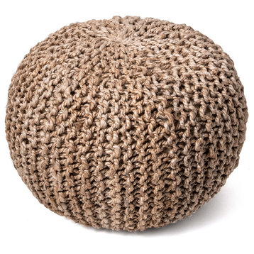 nuLOOM Knitted Jute Ling Contemporary Pouf, Natural, 14"x18"x18"