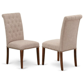 East West Furniture Bremond 42" Fabric Dining Chair in Beige/Mahogany (Set of 2)