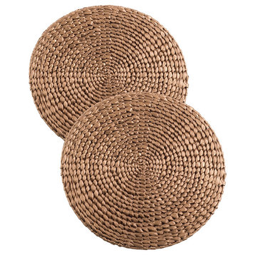 Natural Water Hyacinth Decorative Round Hand Woven Rattan Placemat Set of 2, Gol