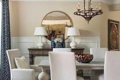 Inspiration for a mid-sized timeless dark wood floor and brown floor enclosed dining room remodel in Atlanta with beige walls and no fireplace