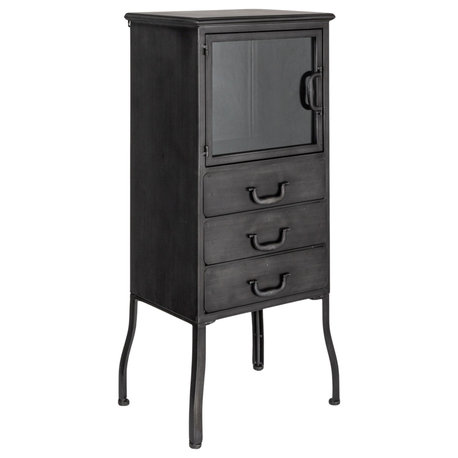 Metal Storage Cabinet with 3 Drawers, Antique Black, Antique Black