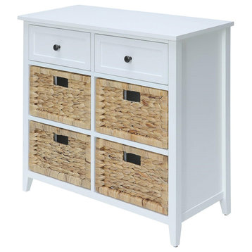 Transitional Accent Chests, Wooden Frame & 4 Drawers With Basket Fronts, White