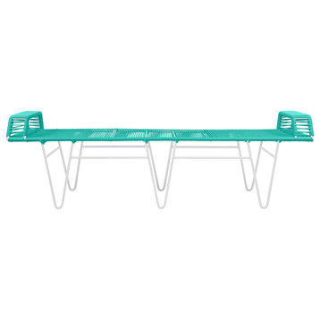 Pelopin Indoor/Outdoor Handmade Bench, Turquoise Weave, White Frame