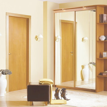 Baikal Mirror Sliding Doors Wide Wardrobe with Corner Shelf | Beech