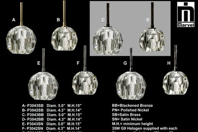 CRYSTELLA PENDANTS, ISLAND FIXTURES AND WALL SCONCES.