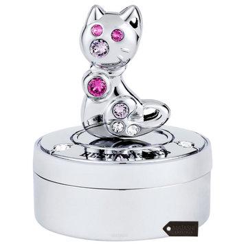 Chrome Plated Mini Silver Kitty Cat Keepsake Box