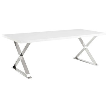 Modern Contemporary Urban Living Dining Table, Wood Metal Steel, White