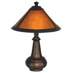 Dale Tiffany - Hunter Mica Accent Lamp - The Hunter accent lamp, from our Classic Mica Collection is a good choice for those out of the way areas that need an extra splash of light from a lamp that genuinely stands out and becomes the focal point of the room. Deep, dark amber tones in the mica shade cast a rich glow when the lamp is illuminated. The cone shade features a bold frame. The beautifully simple jar base is textured and finished in antique bronze, which perfectly accents the mica shade.