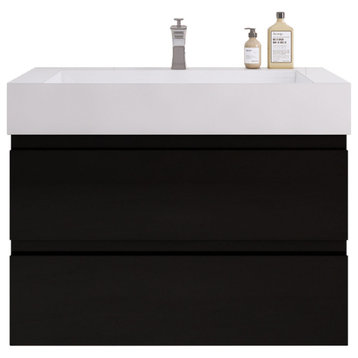 Monterey 36" Wall Mounted Vanity, Acrylic Sink, High Gloss Black
