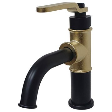 Single-Handle Bathroom Faucet With Push Pop-Up, Matte Black/Polished Brass