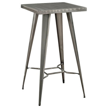 Modern Contemporary Urban Design Kitchen Room Bar Table, Silver, Metal Steel