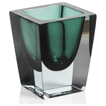 Carrara Polished Green Glass Vase, 3"x3"x4"