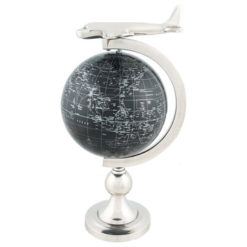 Airplane On Globe With Brass Stand