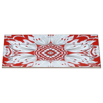 Reverse Painted Mirror Tray with Beveled Edge, Tomato, 16"x6"