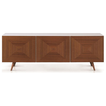 Arietta Sideboard, White High Gloss Lacquer With Solid Walnut Veneered 3 Doors