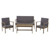 GDF Studio 4-Piece Luciano Outdoor Acacia Wood Chat Set With Cushions
